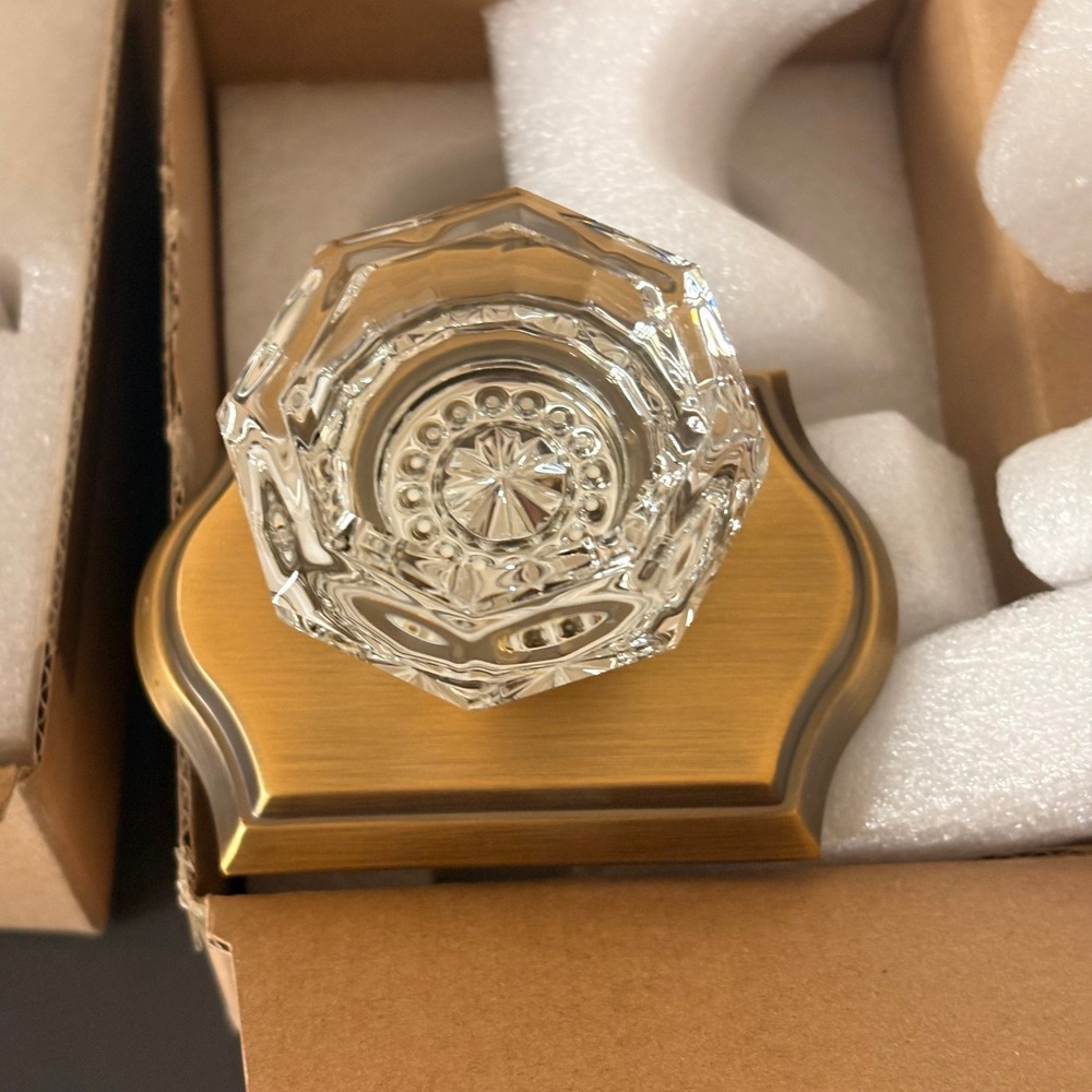 Unbranded Glass Door Knob Home OS Gold New Antique Brass Octagonal Faceted
